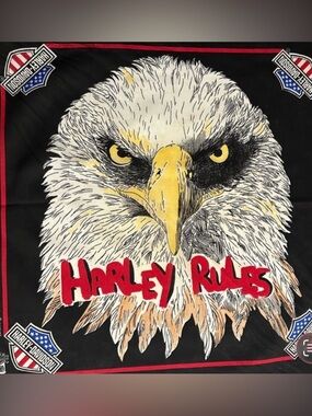 Vintage Harley Davidson Eagle Bandana Harley Rules Made USA Biker Scarf Black